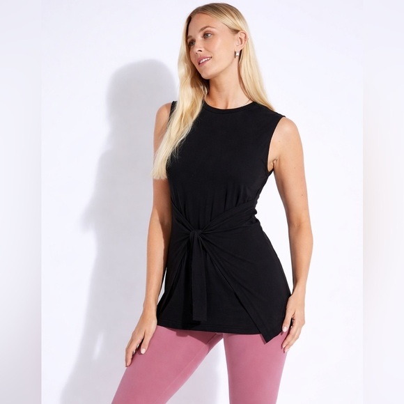 Varley Tops - Varley Napa Tank Top Black Pima Cotton Tie Waist Size L